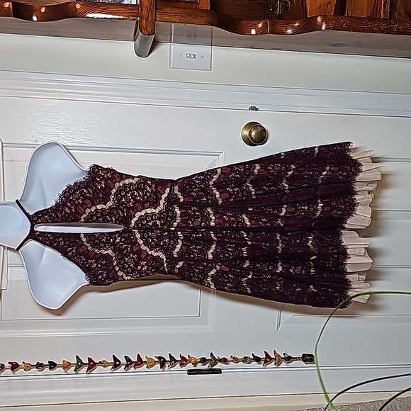Francesca's dress, NWT, XS, high neck, bare shoulders, lacey maroon color - Picture 8 of 15